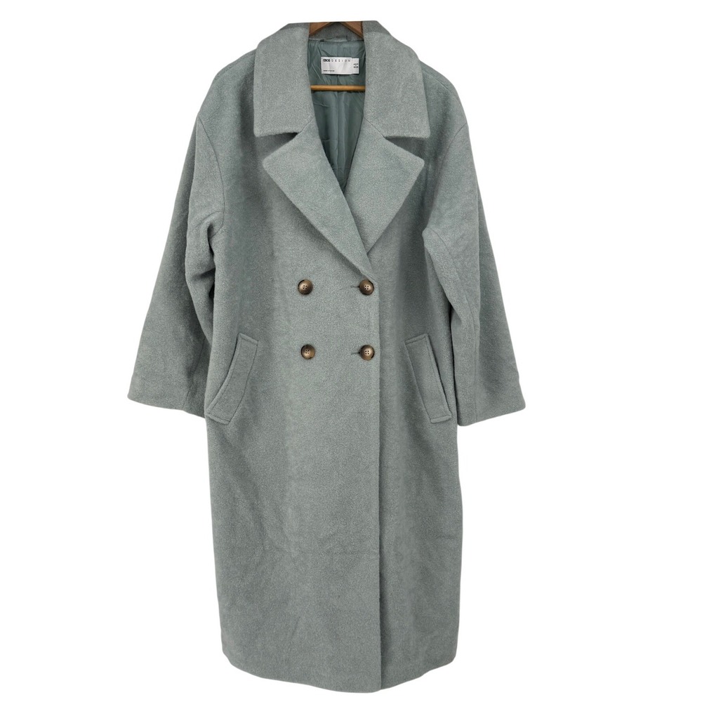 ASOS DESIGN Sage Green Double Breasted Longline Coat Oversized US 8 11584430